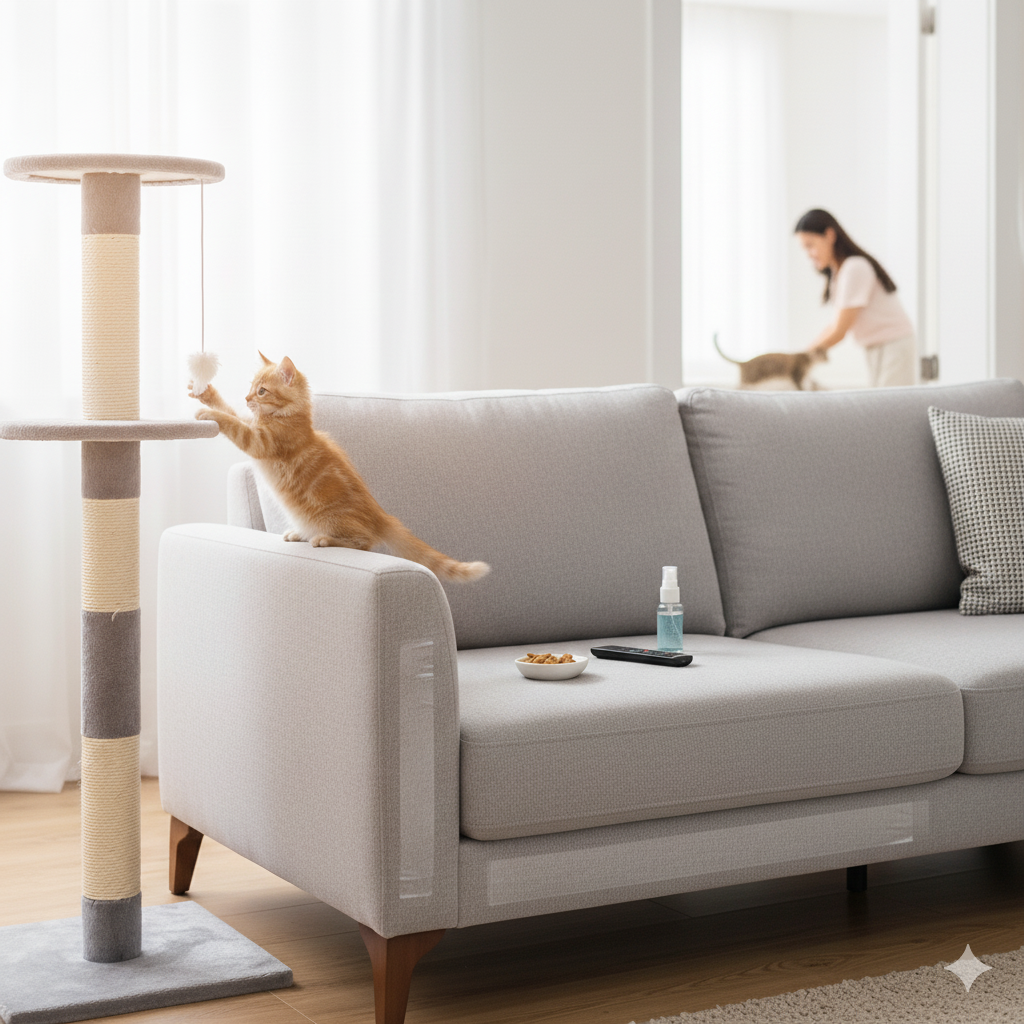 ảnh đại diện mẹo huấn luyện mèo không cào sofa hiệu quả
